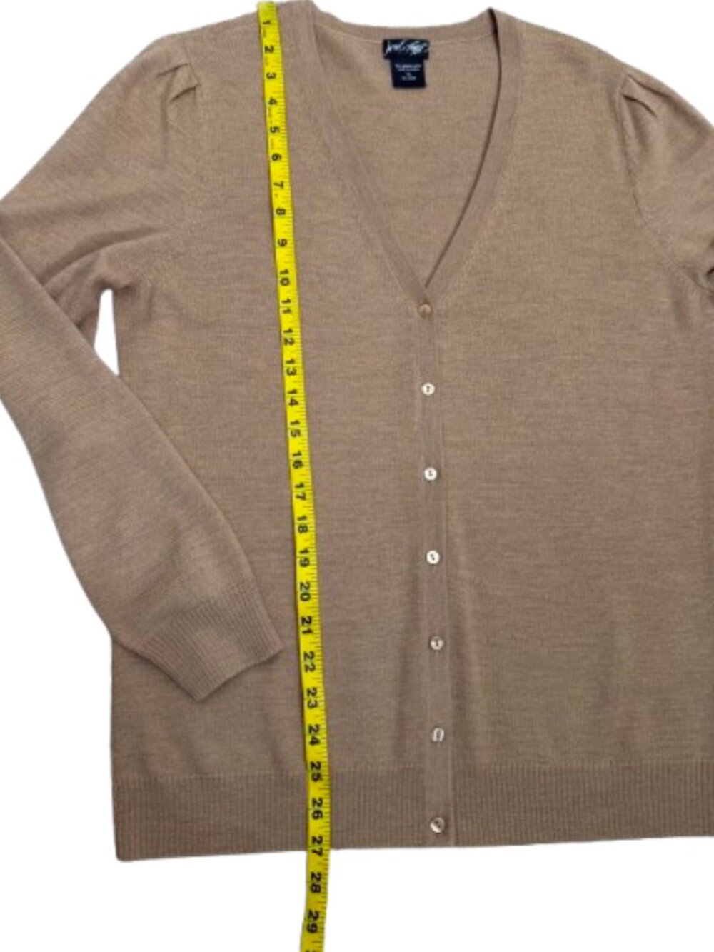 Lord & Taylor 100% Merino Wool Cardigan Size XL in Tan - Picture 9 of 9